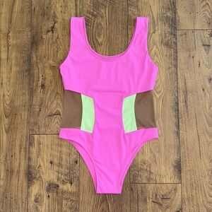 Neon One Piece Swimsuit Mesh NEW